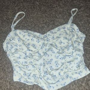 Floral Blue and White Cropped Cami Top